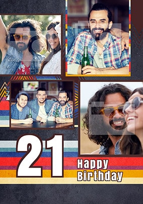 21st Birthday Retro Multi Photo Card