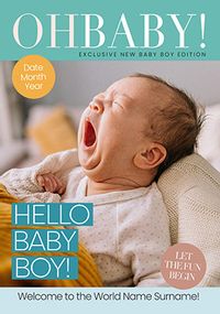 Tap to view Oh Baby! Spoof Magazine New Baby Boy Photo Card