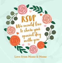 Tap to view Floral Wreath RSVP Acceptance Wedding Card
