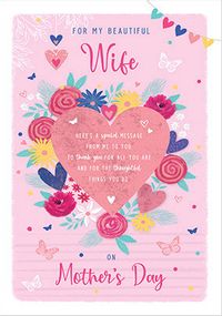Tap to view Wife - Heart and Flowers Mother's Day Card