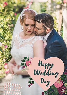Full Photo with Pink Heart Wedding Card