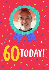 Tap to view 60 Today Red Rosette Photo Birthday Card